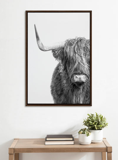 Sylvie B&W Highland Cow No. 1 Framed Canvas by Amy Peterson Art Studio