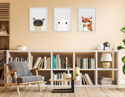 Sylvie White Cat with Green Eyes Framed Canvas by Planet Cat