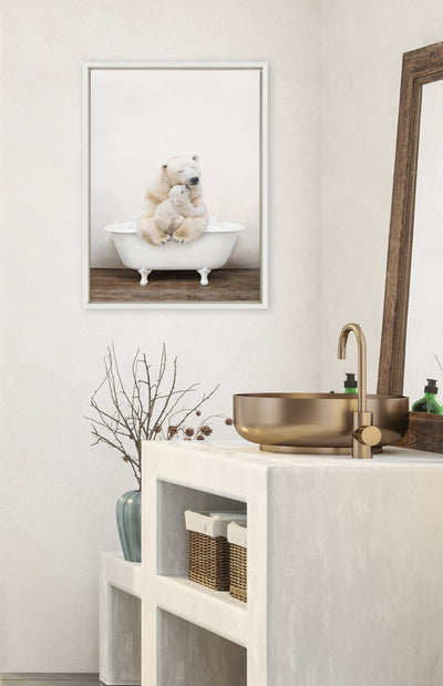 Sylvie Mother and Baby Polar Bear in Rustic Bath Framed Canvas by kateandlaurel - product image 4 for Resin Society