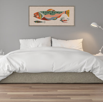 Sylvie Gone Fishing Neutral Linen Texture Framed Canvas by Rachel Lee