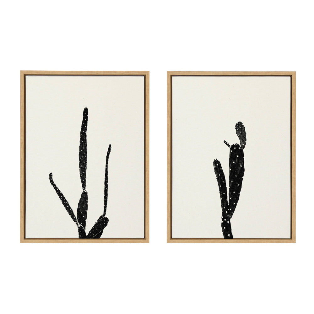 Sylvie Black and White Vintage Film Grain Cactus 1 and 2 Framed Canvas by kateandlaurel - main product image for Resin Society