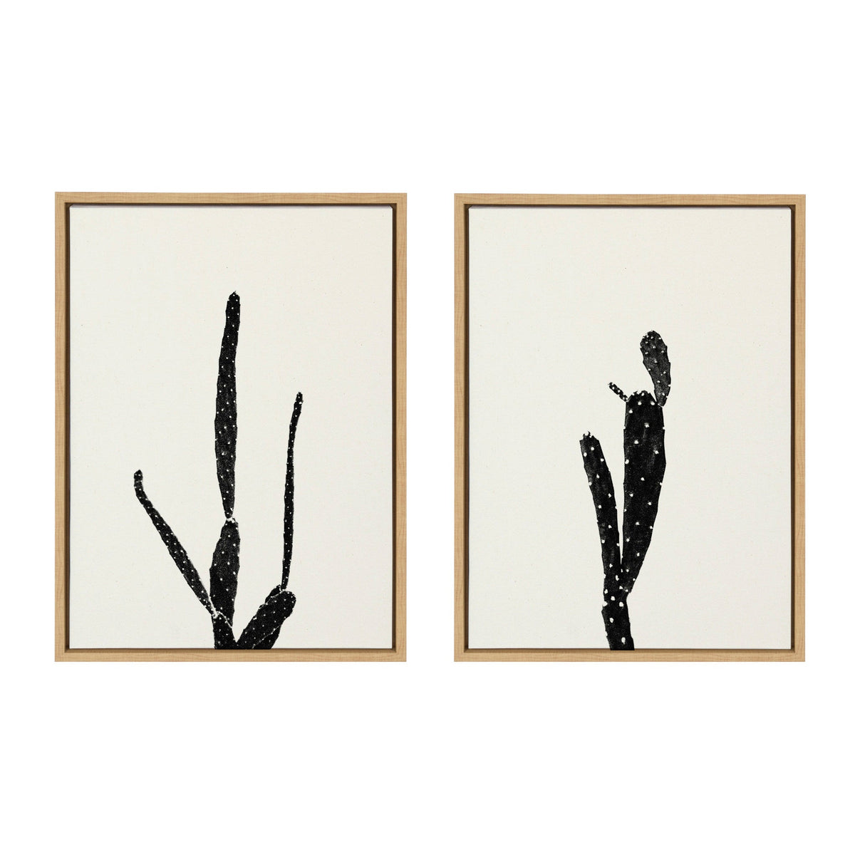 Sylvie Black and White Vintage Film Grain Cactus 1 and 2 Framed Canvas by kateandlaurel - main product image for Resin Society