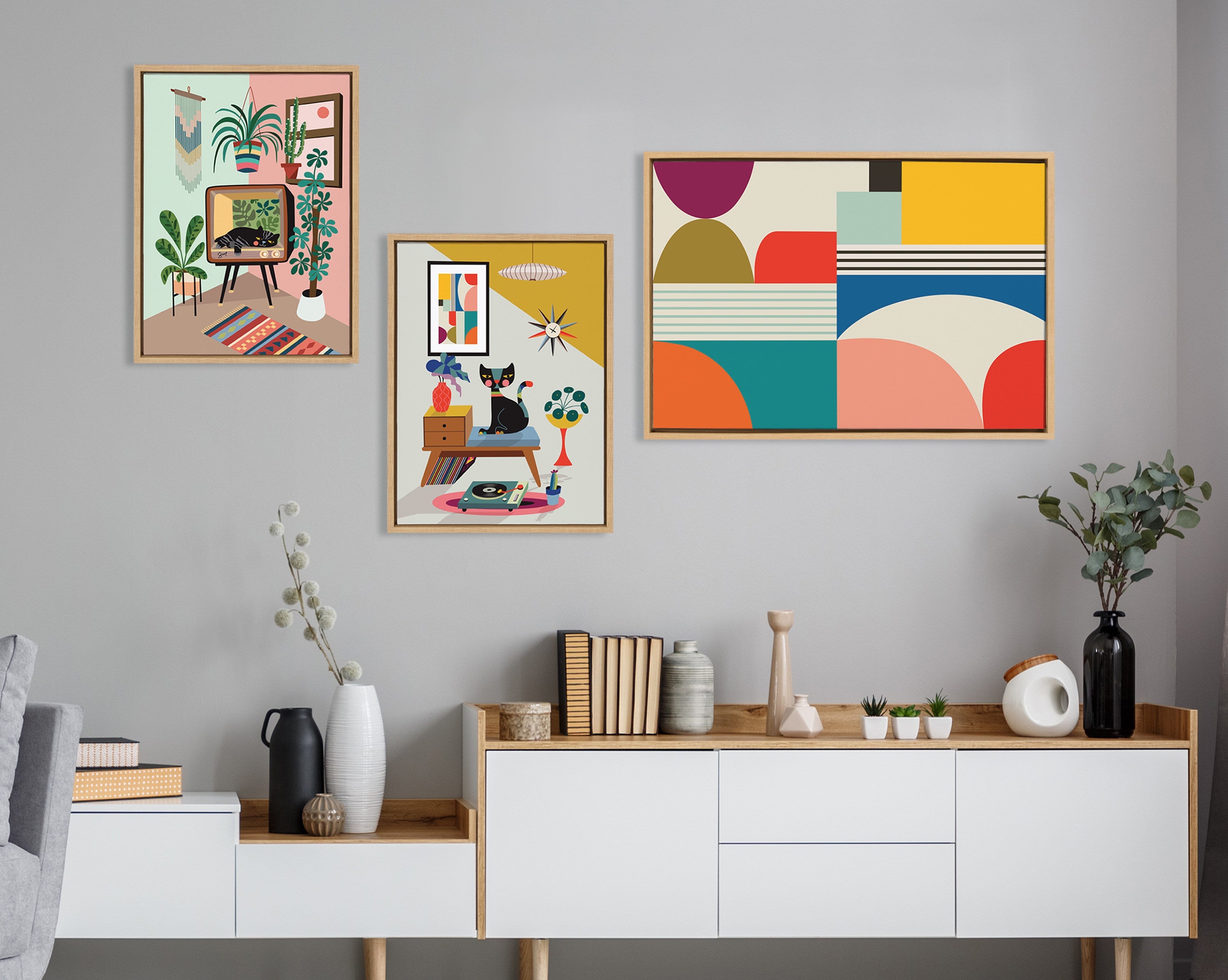Sylvie Mid Century Modern Pattern Framed Canvas