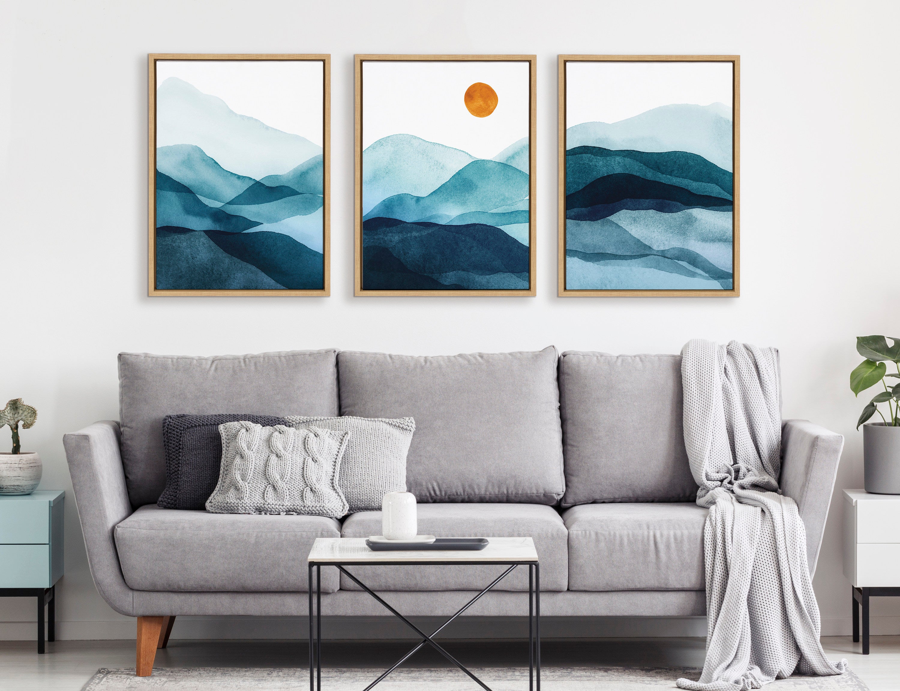 Sylvie Blue Mountain Range Framed Canvas Set by kateandlaurel - product image 16 for Resin Society