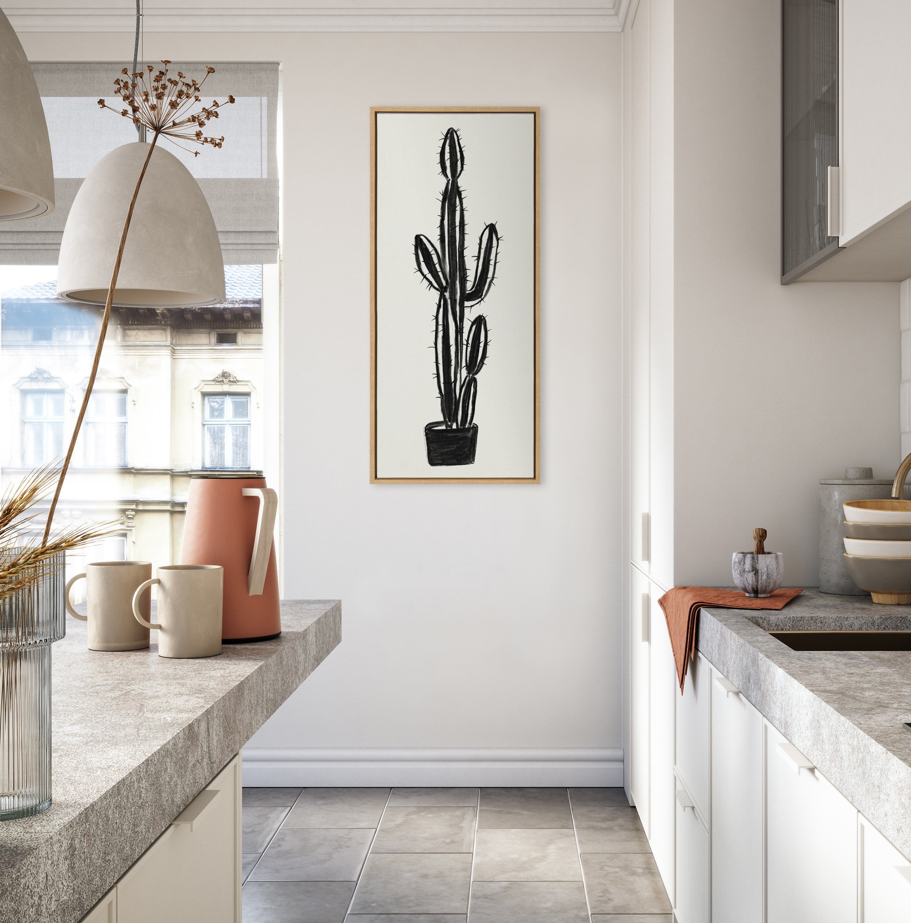 Sylvie 664 Cactus In Pot BW Framed Canvas by kateandlaurel - product image 10 for Resin Society