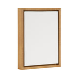 Blank white canvas panel framed in a simple light natural wood frame with clean edges, displayed against a white background.