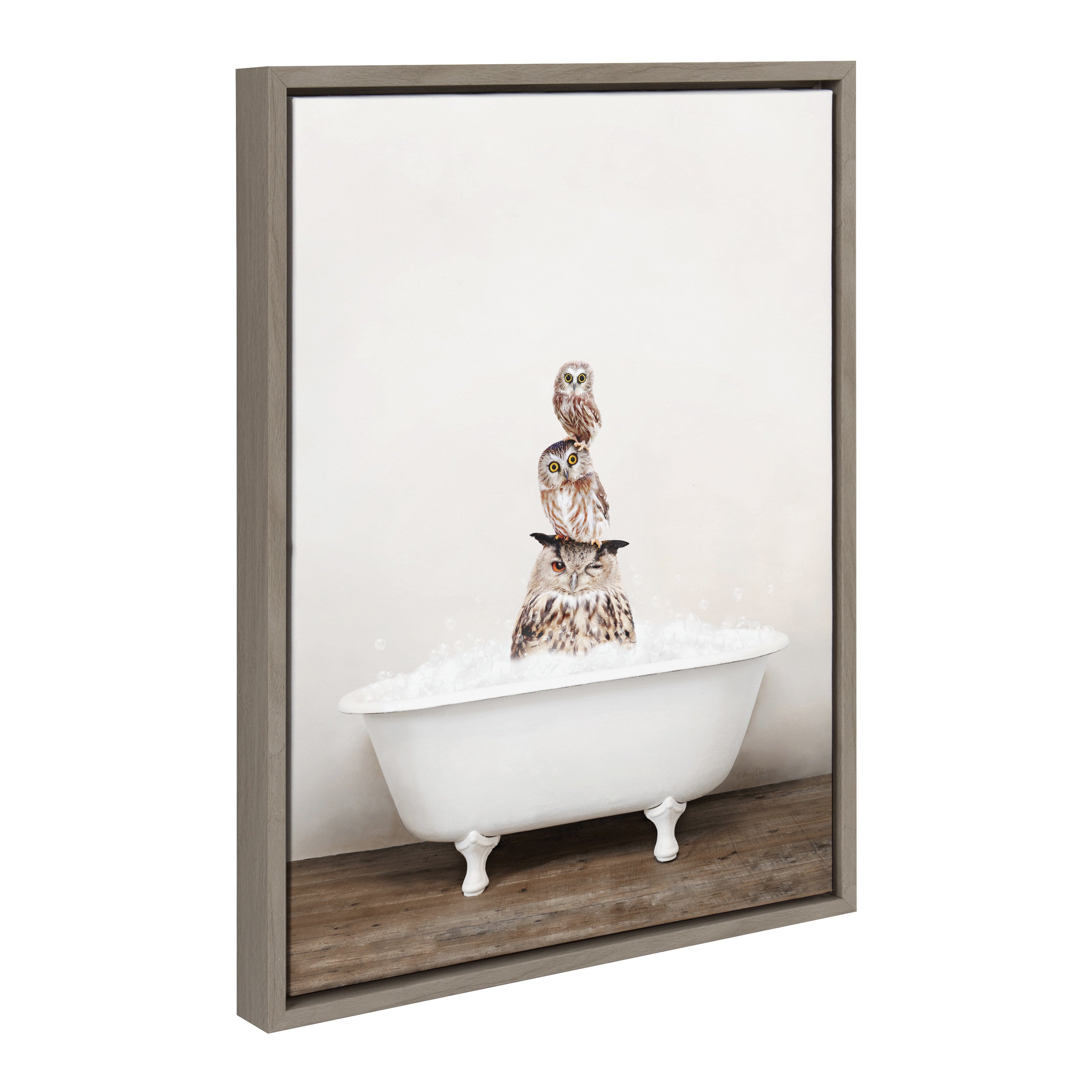 Sylvie Stacked Owls in Rustic Bath Framed Canvas by kateandlaurel - product image 13 for Resin Society
