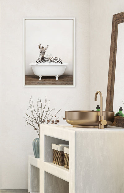 Sylvie Baby Zebra in Rustic Bath Framed Canvas by kateandlaurel - product image 4 for Resin Society