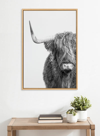 Sylvie B&W Highland Cow No. 1 Framed Canvas by Amy Peterson Art Studio