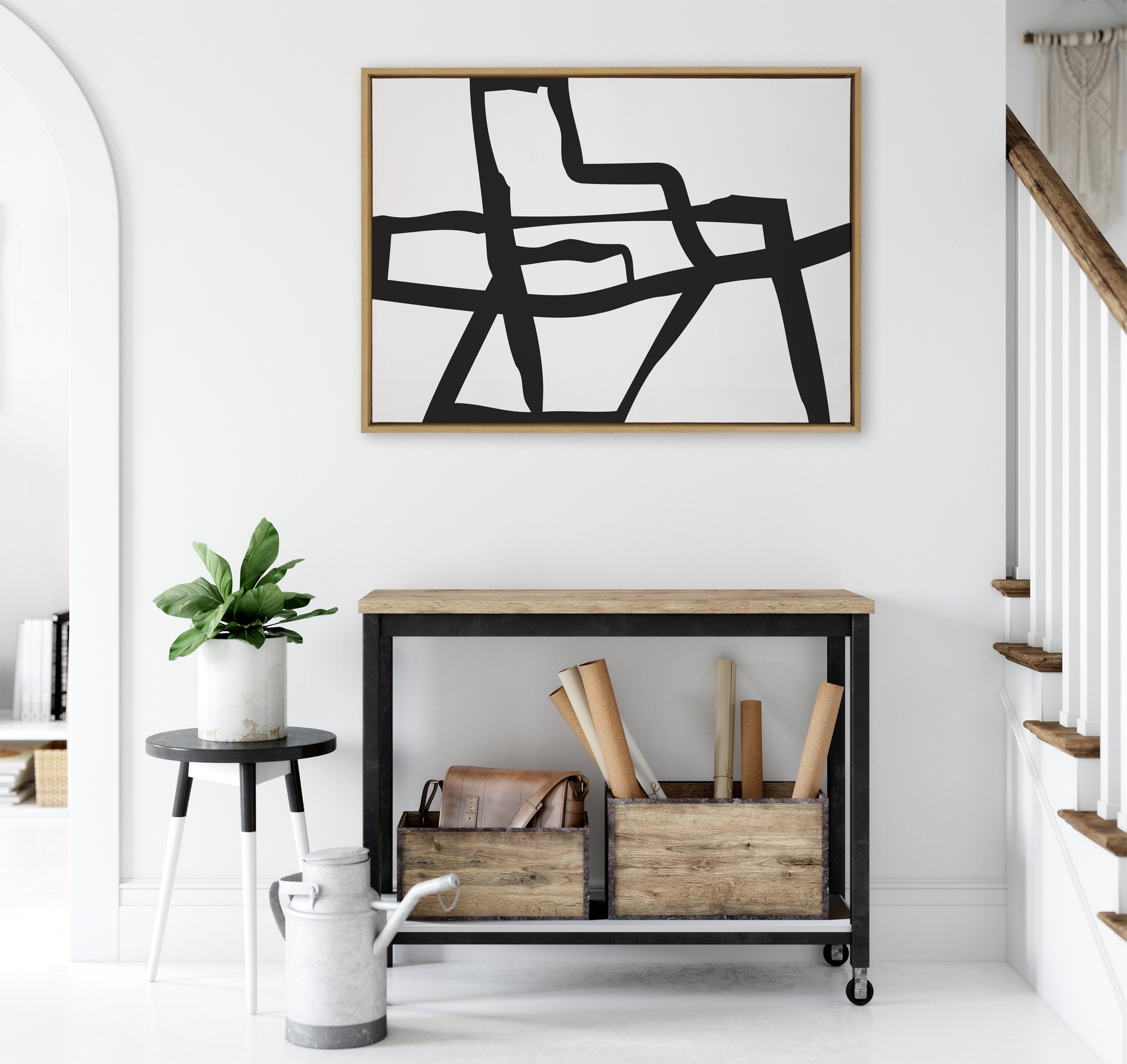 Sylvie Bold Sophisticated Abstract Black Stroke Framed Canvas by kateandlaurel - product image 16 for Resin Society