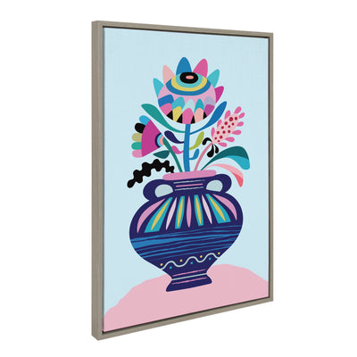 Sylvie Mid Century Modern Whimsical Floral Framed Canvas by kateandlaurel - main product image for Resin Society