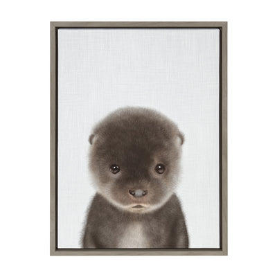 Sylvie Baby Otter Color Illustration Framed Canvas by kateandlaurel - product image 2 for Resin Society