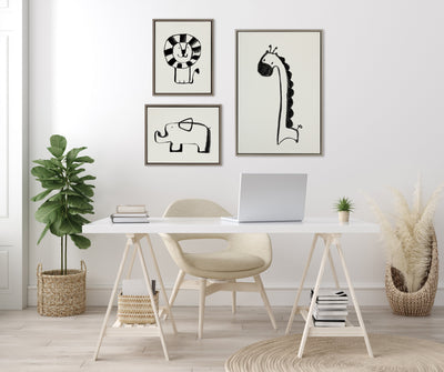 Sylvie 390 Giraffe BW, 409 Lion BW and 400 Elephant BW Framed Canvas Art Set by Teju Reval