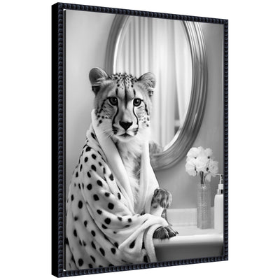 Sylvie Cheetah Glam Bathroom Towel Robe Black and White Framed Canvas