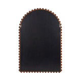 Arched wall mirror with a wooden frame featuring scalloped edges and small rounded details along the perimeter, shown from the back with hanging brackets.