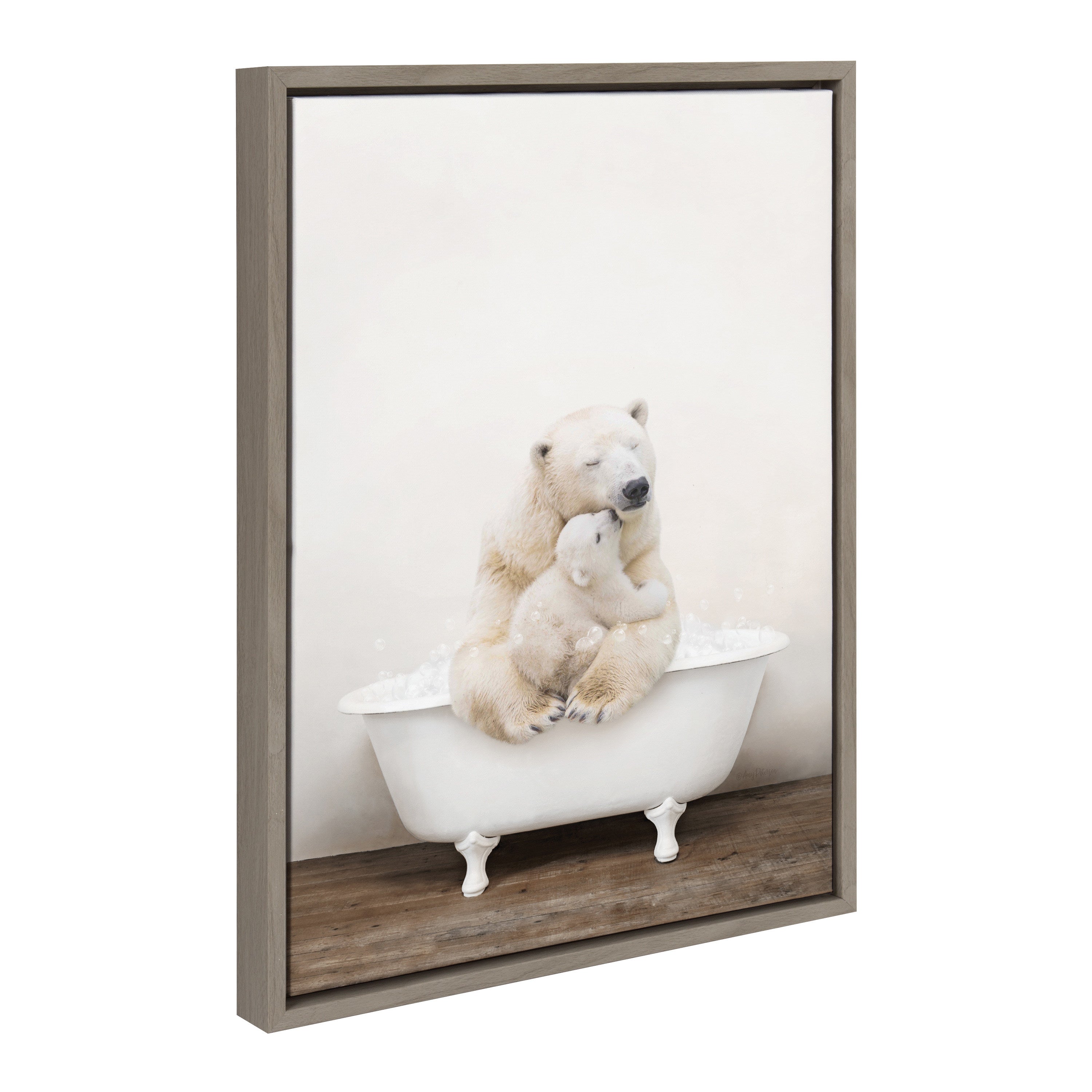 Sylvie Mother and Baby Polar Bear in Rustic Bath Framed Canvas by kateandlaurel - product image 13 for Resin Society