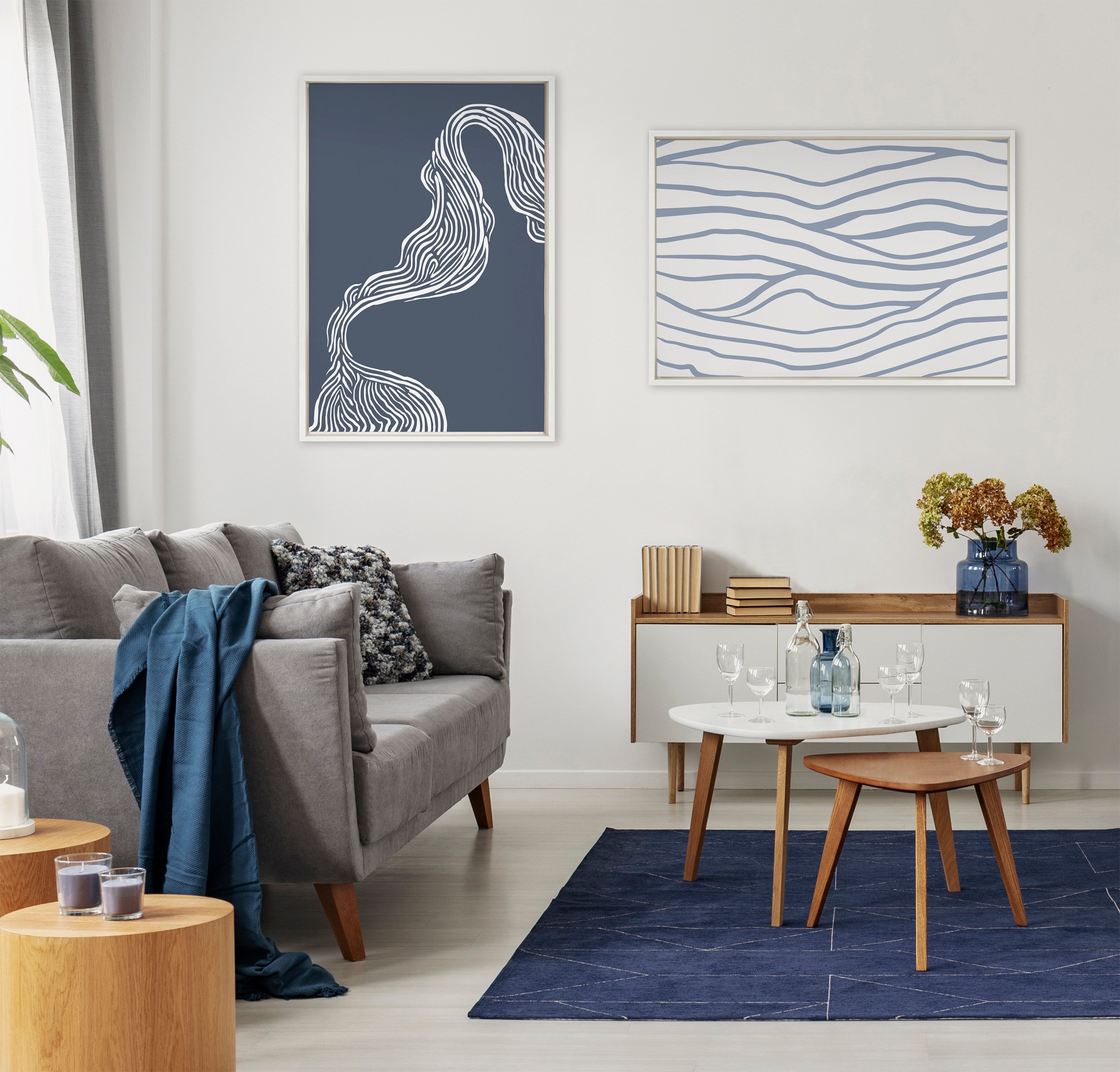 Sylvie Simple Elegant Coastal Waves Framed Canvas by The Creative Bunch Studio