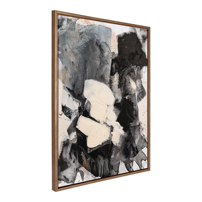 Sylvie Painted Flow III floating canvas framed in gold, displaying dynamic brushstrokes in soft colors.