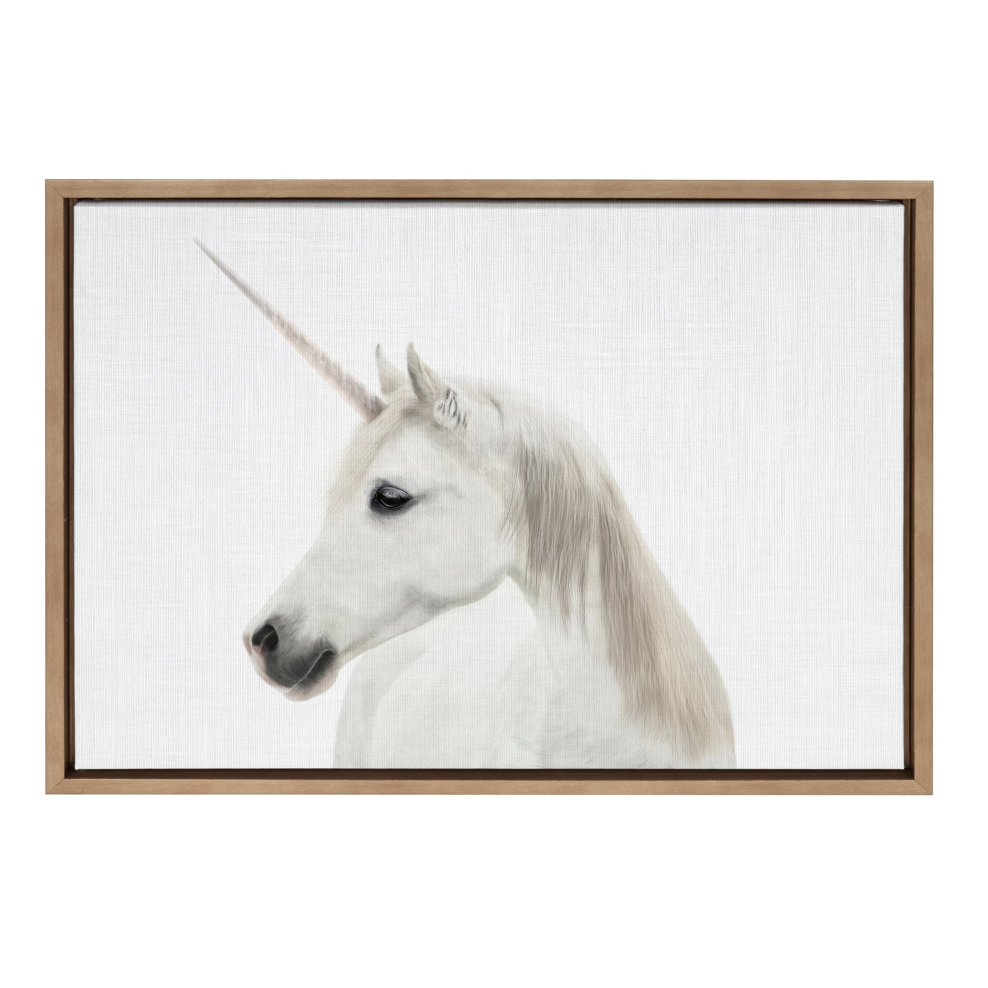 Sylvie Unicorn Framed Canvas by Simon Te of Tai Prints by kateandlaurel - product visuals showing framed canvas art with stylized unicorn motif