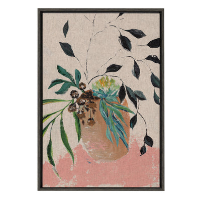 Sylvie Wild Foliage | Neutral Linen Framed Canvas by Nikita Jariwala