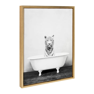 Sylvie White Tiger in The Bathtub Framed Canvas by Amy Peterson by kateandlaurel - product image 11 for Resin Society