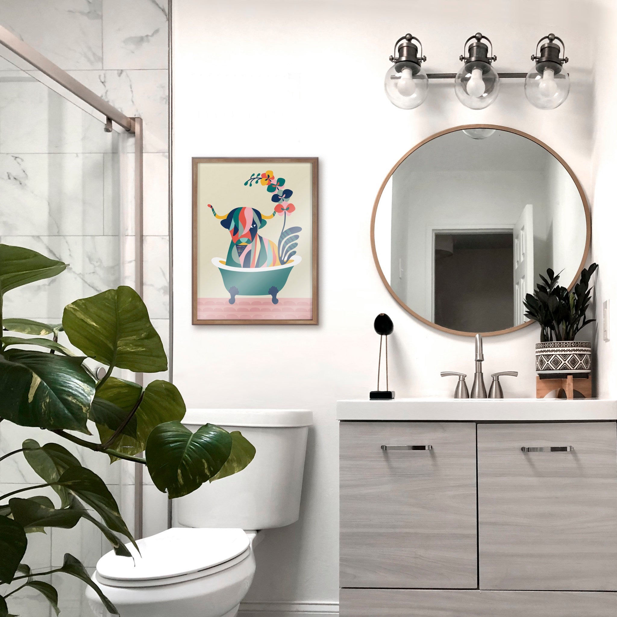 Blake Mid Century Modern Cow in Bathtub Framed Printed Glass by kateandlaurel - product image 5 for Resin Society