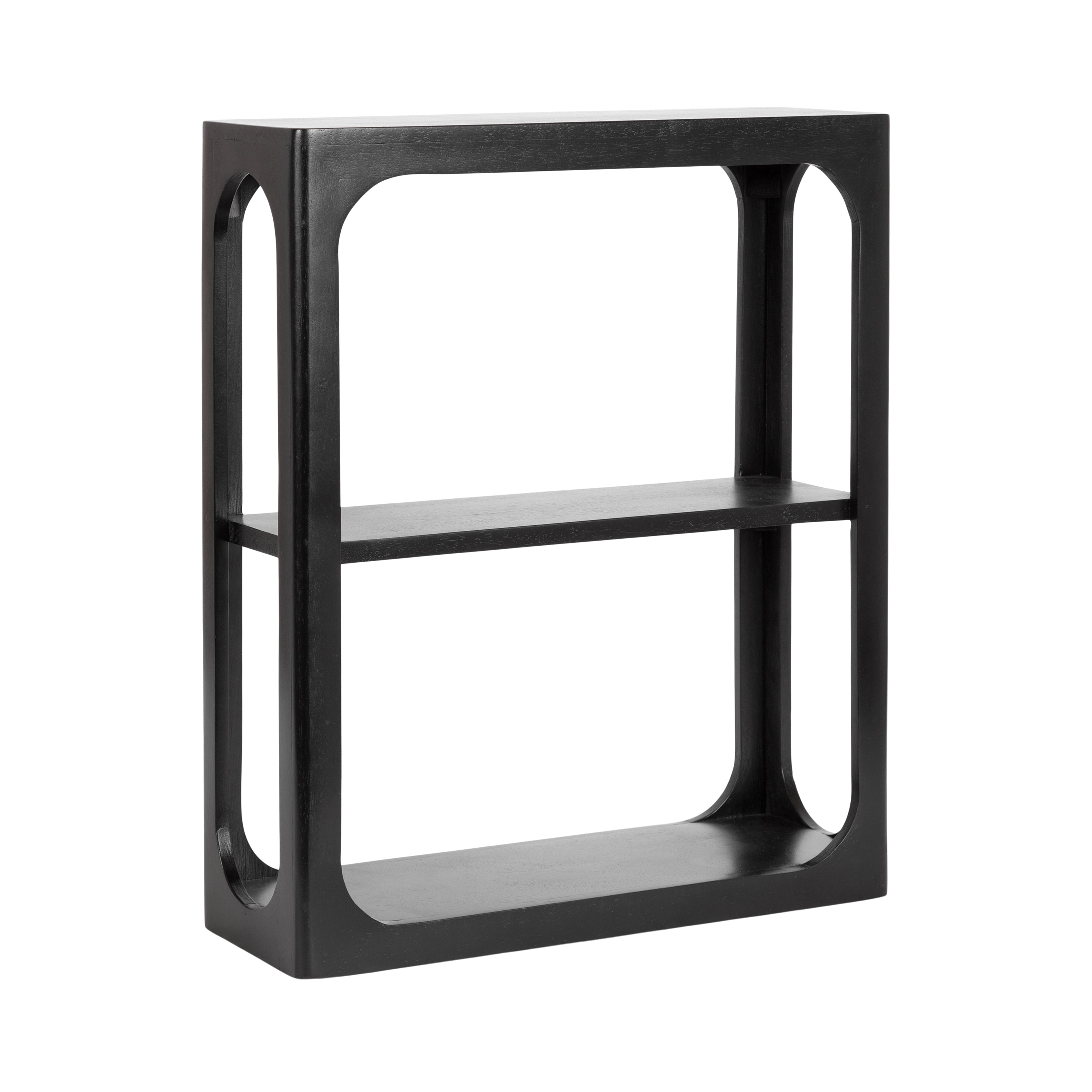 Dahl Tiered Wall Shelf mounted on a white wall displaying decorative items and books.