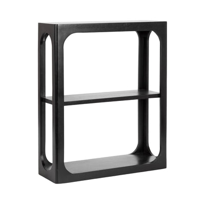 Dahl Tiered Wall Shelf mounted on a white wall displaying decorative items and books.