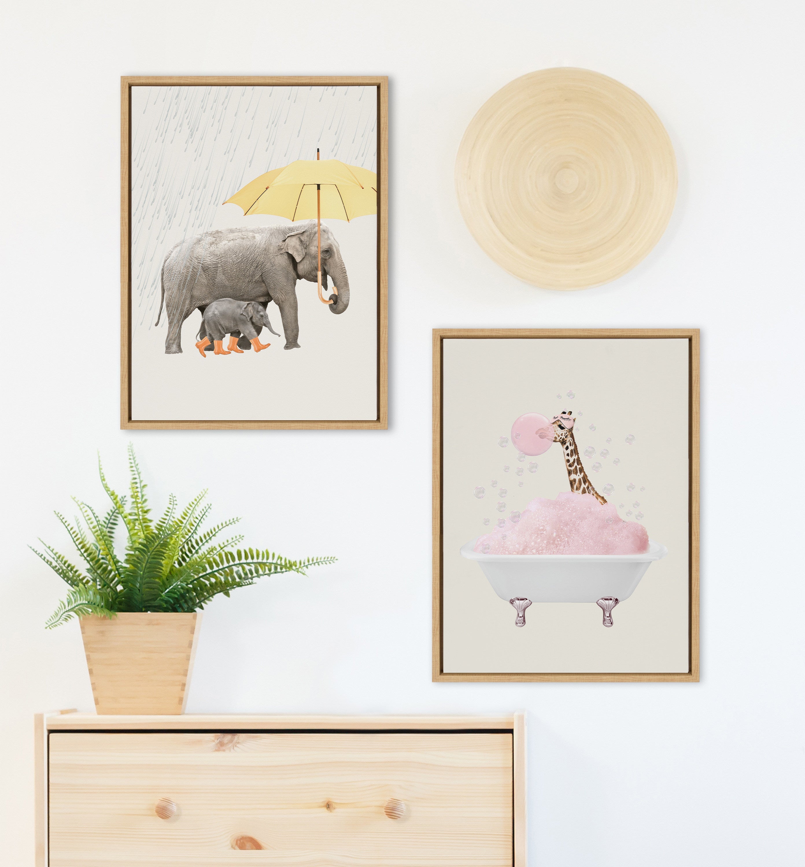 Sylvie Giraffe Taking a Bath Framed Canvas by July Art Prints