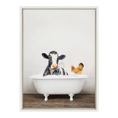 Sylvie Cow and Chicken in Rustic Bath Framed Canvas by kateandlaurel - product image 2 for Resin Society