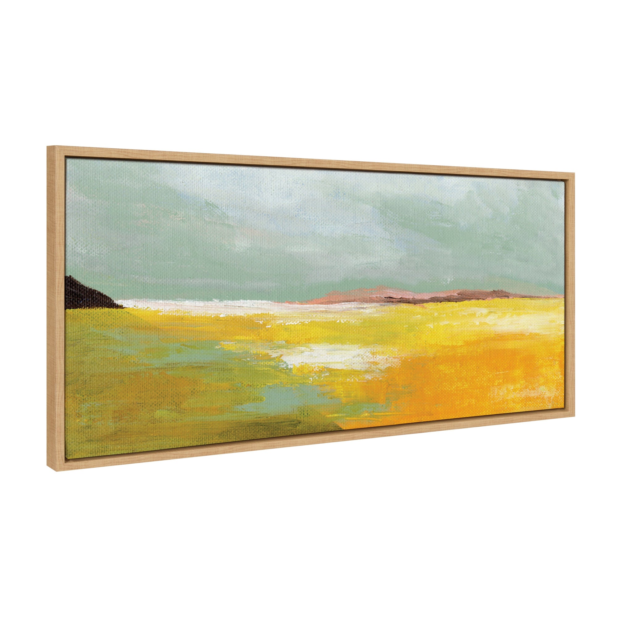 Sylvie Golden Root Lake framed canvas art showing a nature scene with golden and brown leaf motifs in a floating polystyrene frame