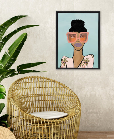 Sylvie Fashion Girl 2 Blue Framed Canvas by Kendra Dandy of Bouffants and Broken Hearts