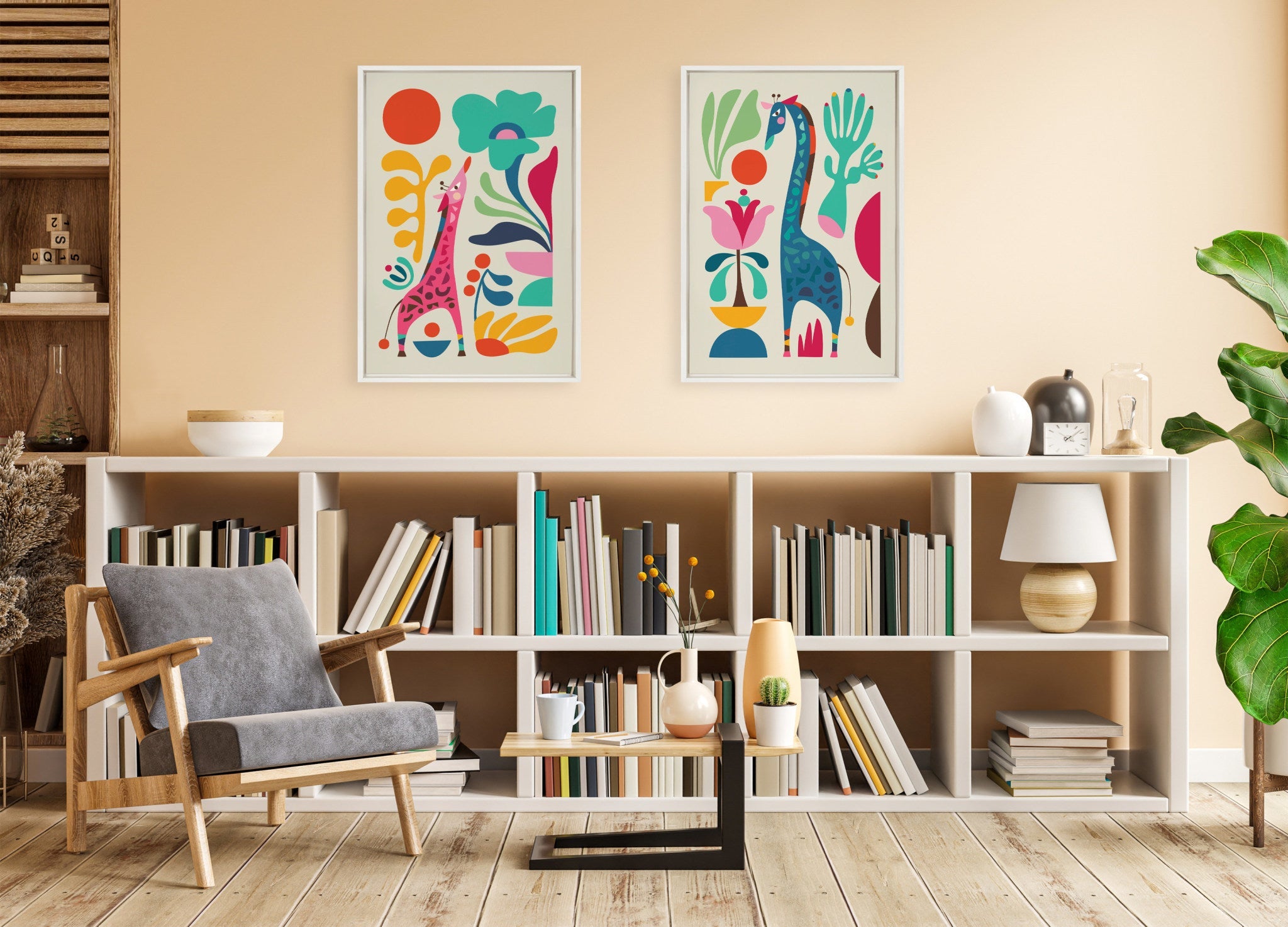 Sylvie Giraffe Garden and Giraffe Garden II Framed Canvas Art Set by Rachel Lee of My Dream Wall