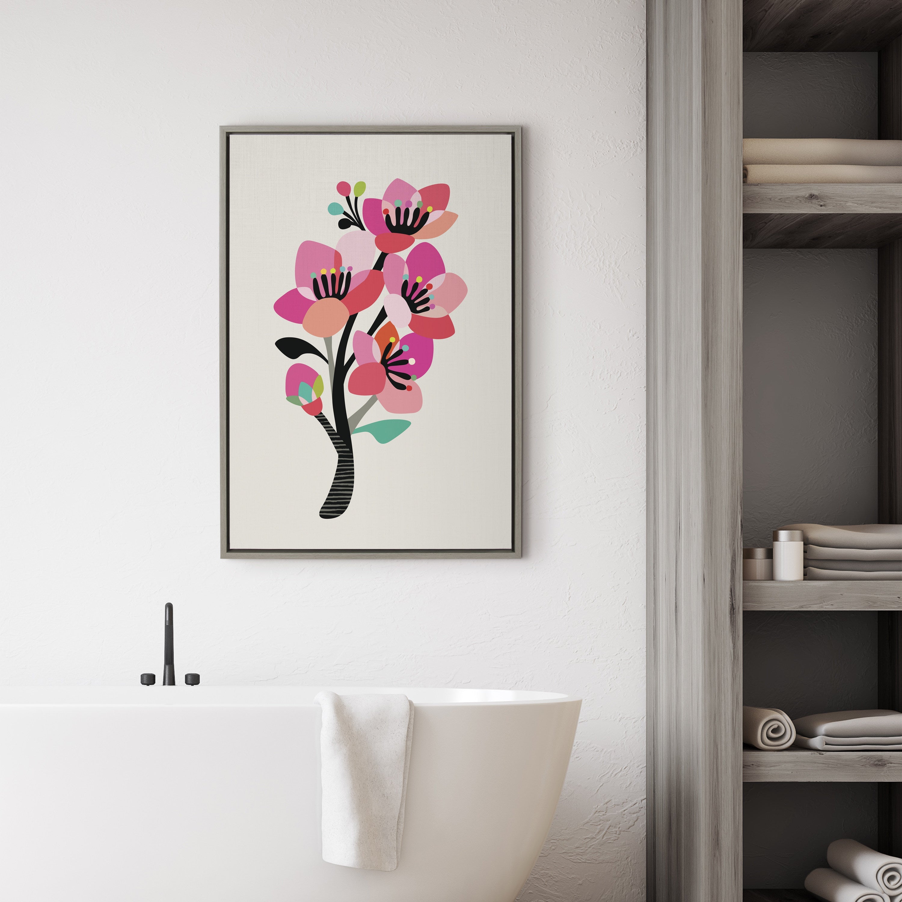 Sylvie Mid Century Modern Cherry Blossoms Framed Canvas by kateandlaurel - product image 12 for Resin Society
