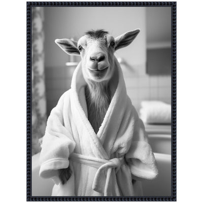 Sylvie Goat Bathroom Art Towel Robe Black and White Framed Canvas by The Creative Bunch Studio
