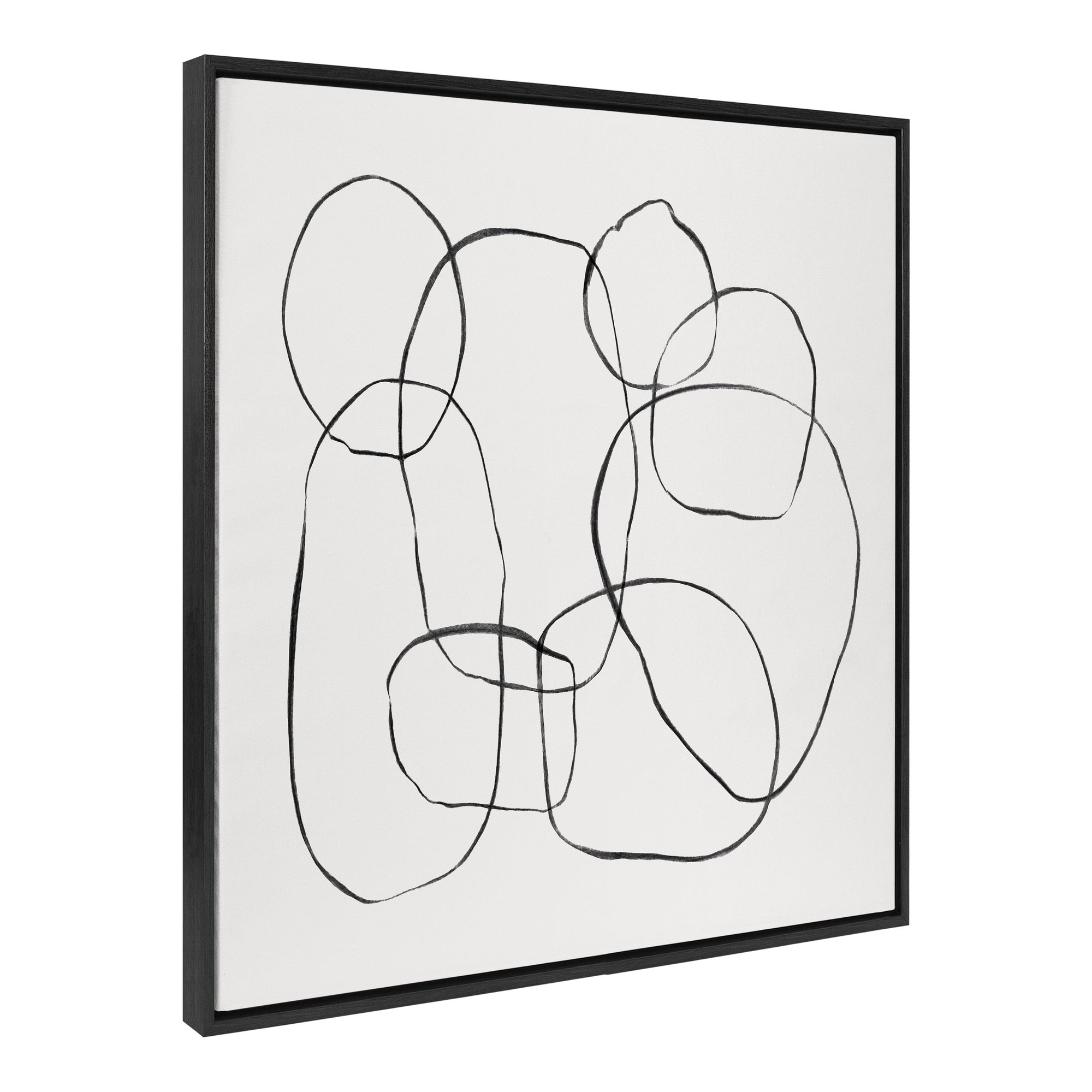 Sylvie Dancing Circles Black and Soft White Framed Canvas by kateandlaurel - main product image for Resin Society
