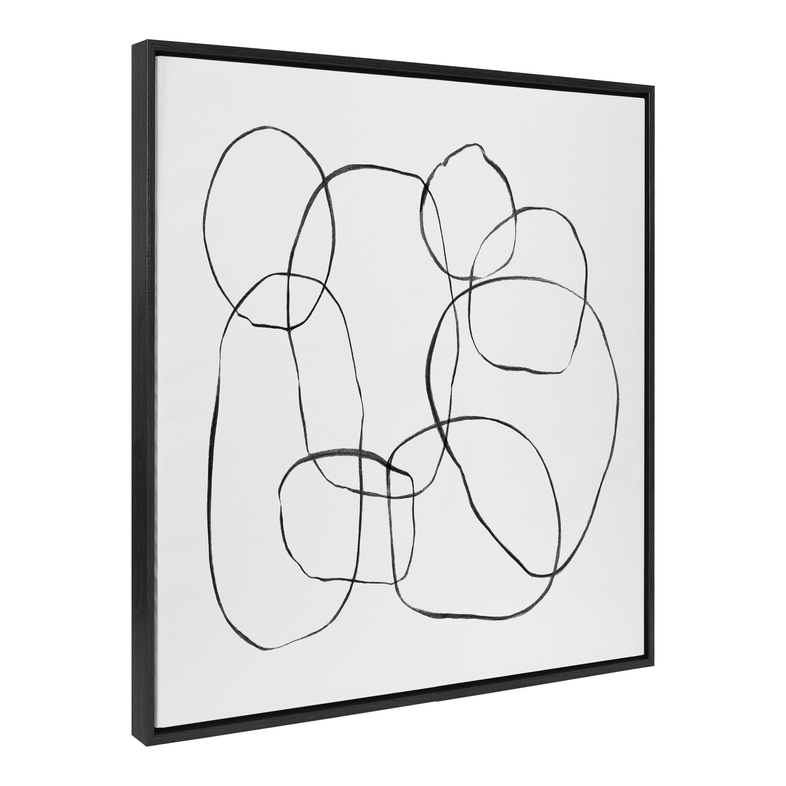 Sylvie Dancing Circles Black and Soft White Framed Canvas by kateandlaurel - main product image for Resin Society