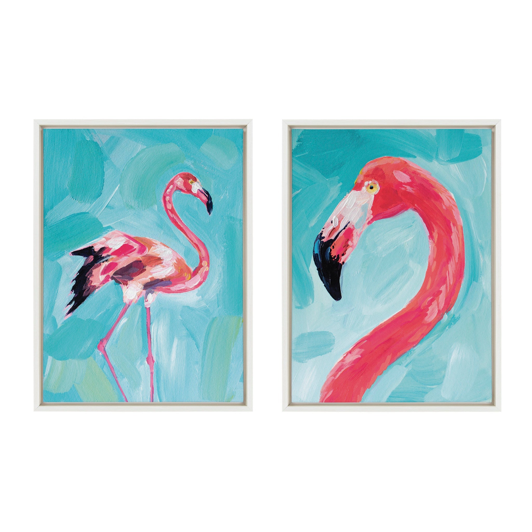 Sylvie Flamingo Study and Feathery Friend Framed Canvas Art Set by Rachel Christopoulos