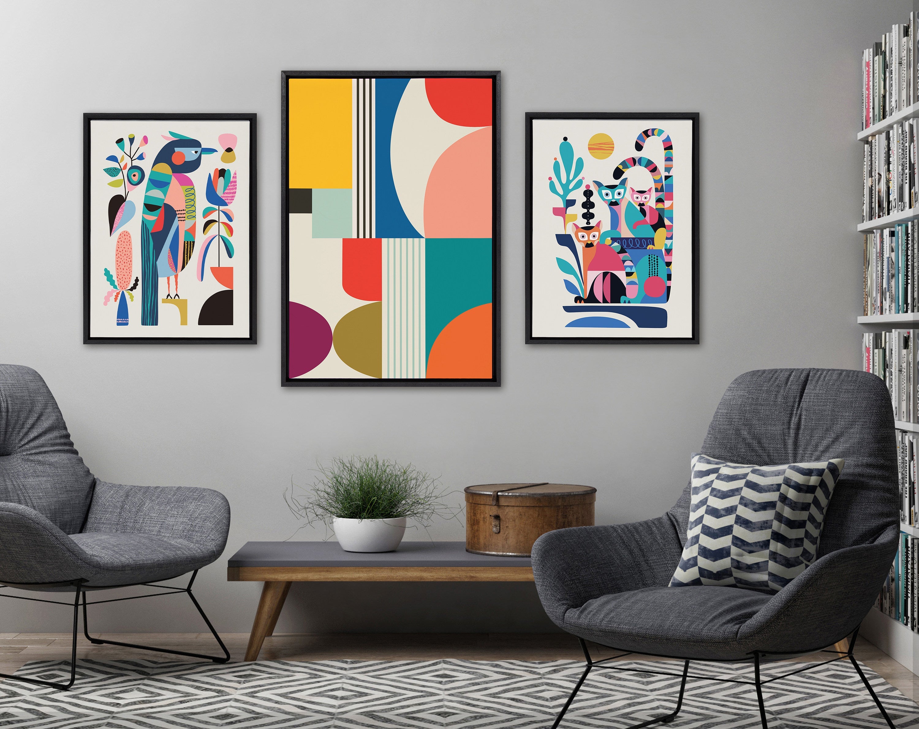 Sylvie Mid Century Modern Pattern Framed Canvas