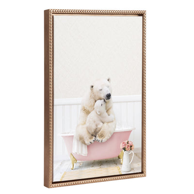 Sylvie Beaded Mother and Baby Polar Bear in Cottage Rose Bath Framed Canvas by Amy Peterson
