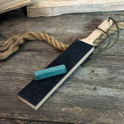 Universal Sharpening Kit including sharpening stones, leather strop, polishing compound, and wooden stand