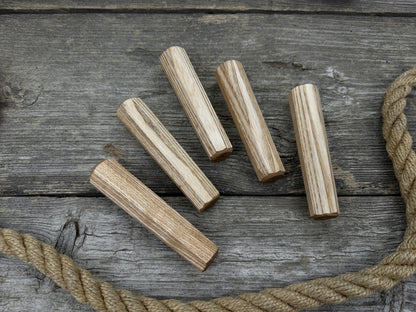 Set of 5 universal wooden handles made from ash wood with tapered ergonomic design