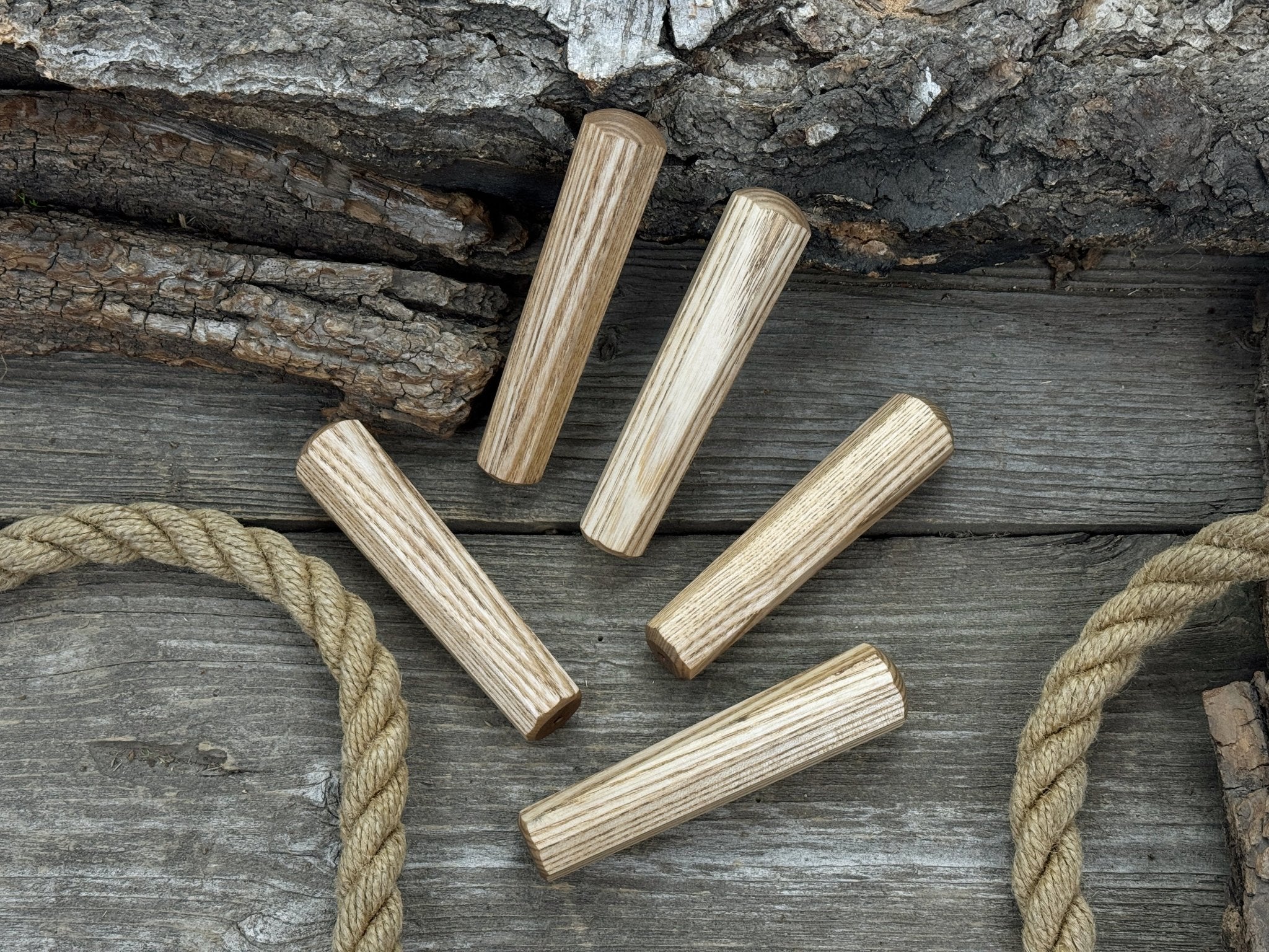 Set of 5 universal wooden handles made from ash wood with tapered ergonomic design