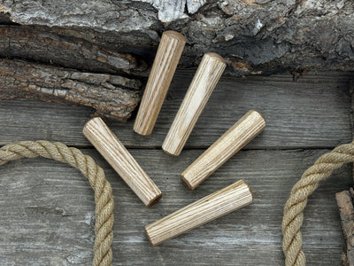 Set of 5 universal wooden handles made from ash wood with tapered ergonomic design
