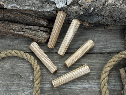 Set of 5 universal wooden handles made from ash wood with tapered ergonomic design