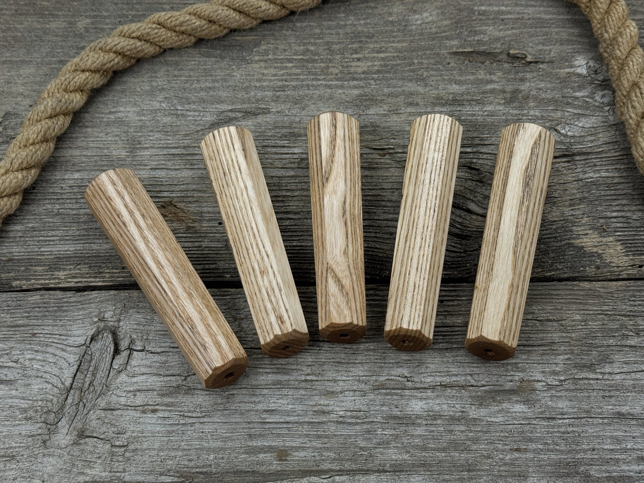 Set of 5 universal wooden handles made from ash wood with tapered ergonomic design