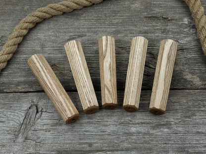 Set of 5 universal wooden handles made from ash wood with tapered ergonomic design