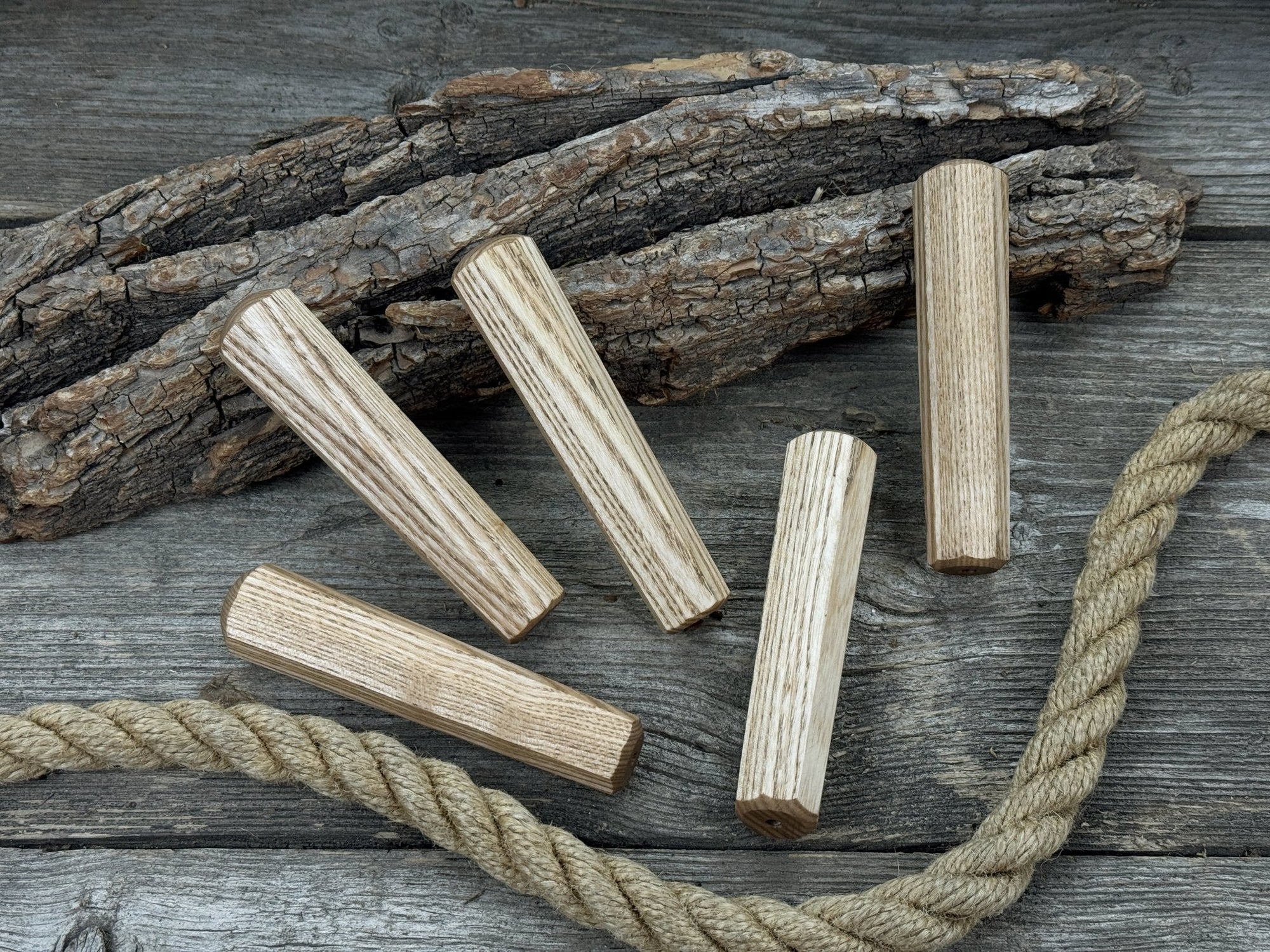 Set of 5 universal wooden handles made from ash wood with tapered ergonomic design