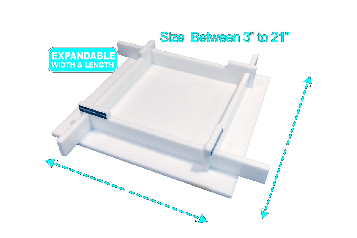 Universal Epoxy Form Kit showing adjustable HDPE side walls and base for resin casting