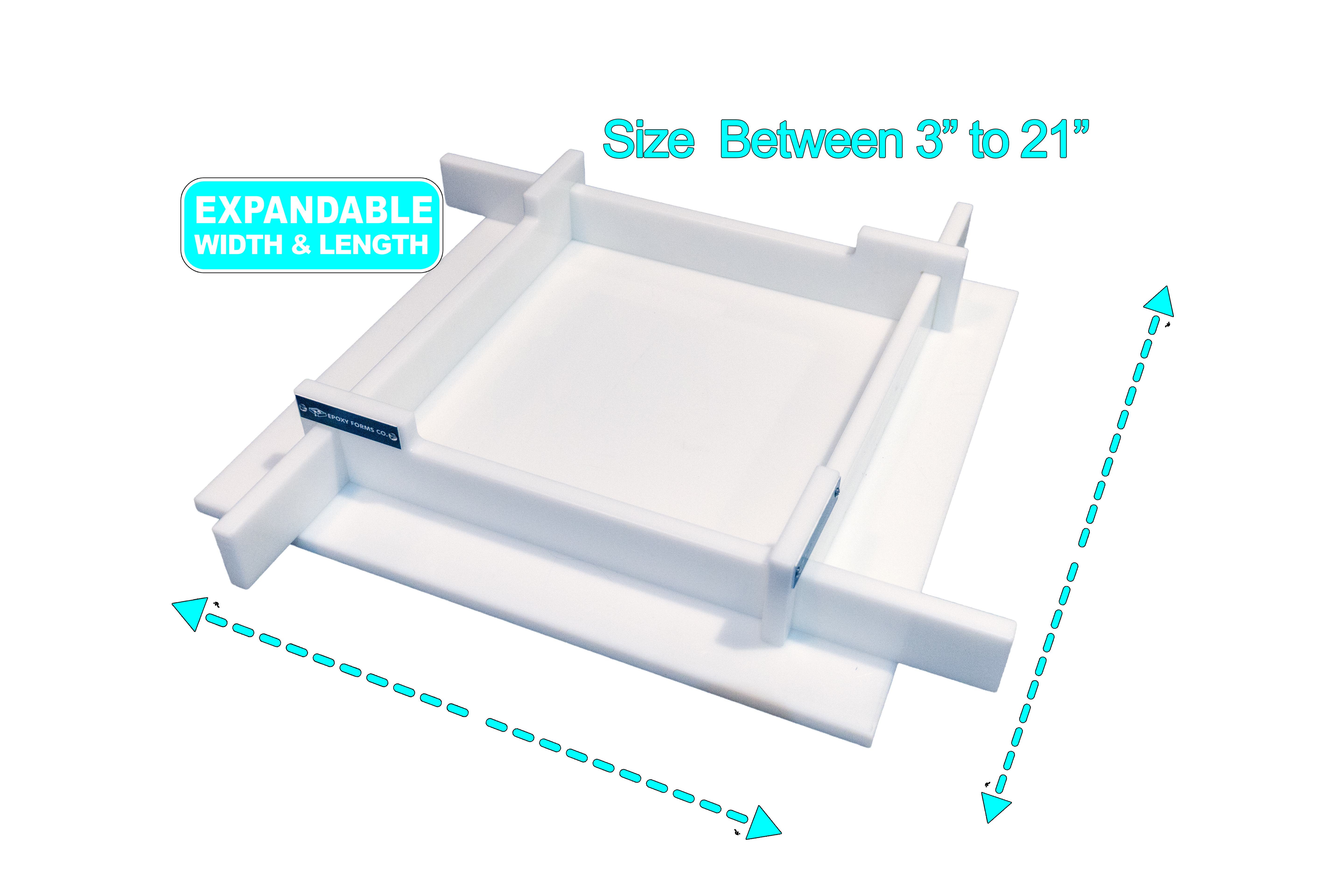 Universal Epoxy Form Kit showing adjustable HDPE side walls and base for resin casting